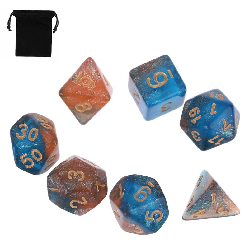 7 шт. Акриловые Блестящие многогранные игральные кости Двойные Цвета D4 D6 D8 D10 D12 D20