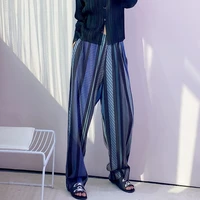 changpleat autumn winter new women with thickened pants miyak fold oversized loose and thin striped printed trousers