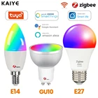 Умная Светодиодная лампа Zigbee 3,0 Tuya GU10 E27 E14, лампочка с регулировкой яркости RGBCW, лампочка с регулятором яркости для умных вещей, Alexa Google Home