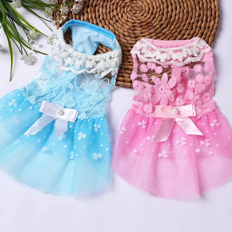 

Summer Lace Dog Clothes Holllow Out Bow Dog Skirt York Dog Wedding Dress Puppy Dog Accessory Pet Clothing for Party Costume