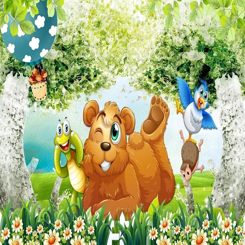 

Custom large mural 3D wallpaper Fairy tale world cartoon animal bear forest bedroom mural TV back wall decor deep 5D embossed