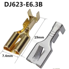 100Pcs DJ623-E6.3B Type 250 Cold Pressed Brass 6.3mm Spring Flat Plate Barbed Plug Terminal Connector