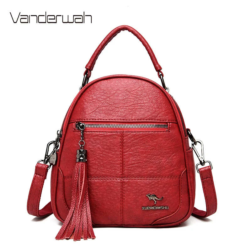 Многофункциональный кожаный дизайнерский рюкзак женский модный с кисточками