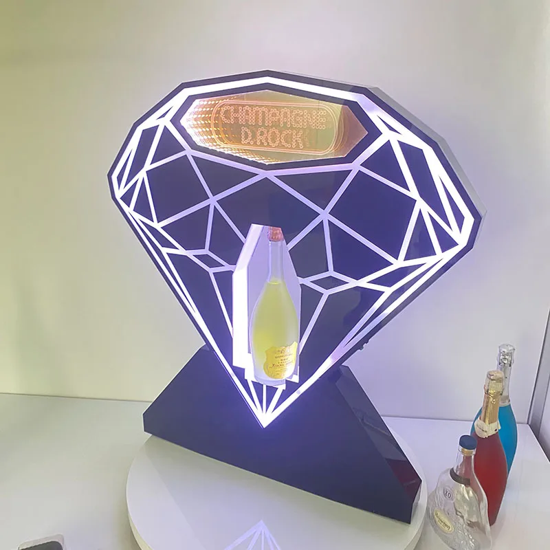 Акриловый винный стенд с дисплеем для бутылок Diamond LED Light Bar с основанием и аксессуарами для повторного использования с соломинкой.