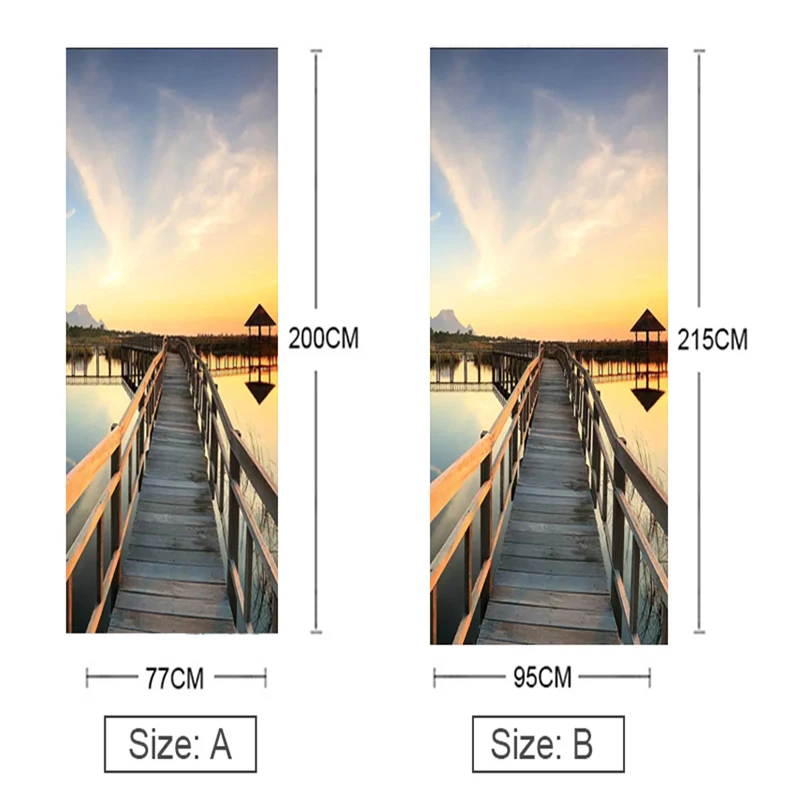 3D наклейки на двери закат морской пейзаж деревянный мост водонепроницаемая