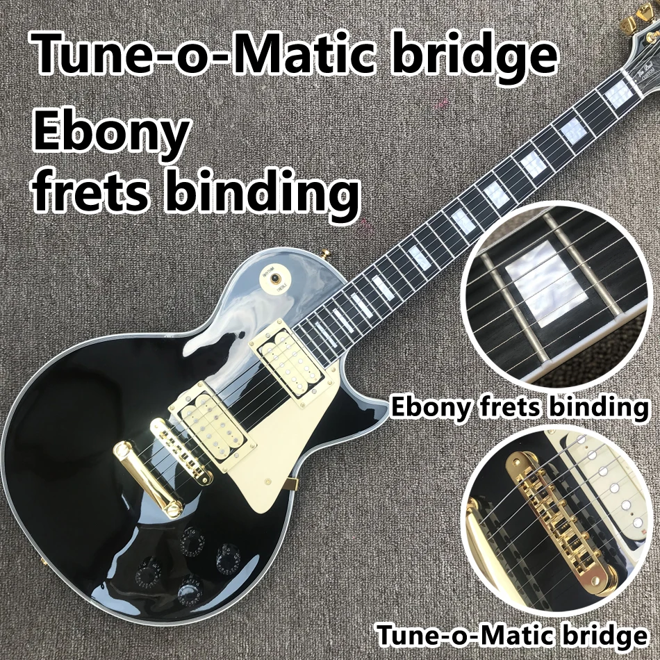 

Black Electric guitar, Ebony fingerboard, Tune-o-Matic bridge, Frets binding, Solid mahogany body electric guitar, Free shipping