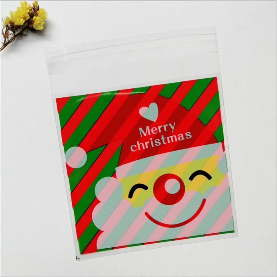 {D& P 100pcs 10X10+ 3 см Рождество печенья конфеты упаковки хлеба самоклеящаяся Пластик печенье закуски выпечка посылка милые сумки через плечо