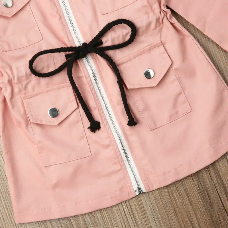 Pudcoco Autumn Girls Long Sleeve Lapel Trench Kids Solid Fashion Tops Casual Jacket Zipped Coat Outwear Outfit Clothes | Детская одежда