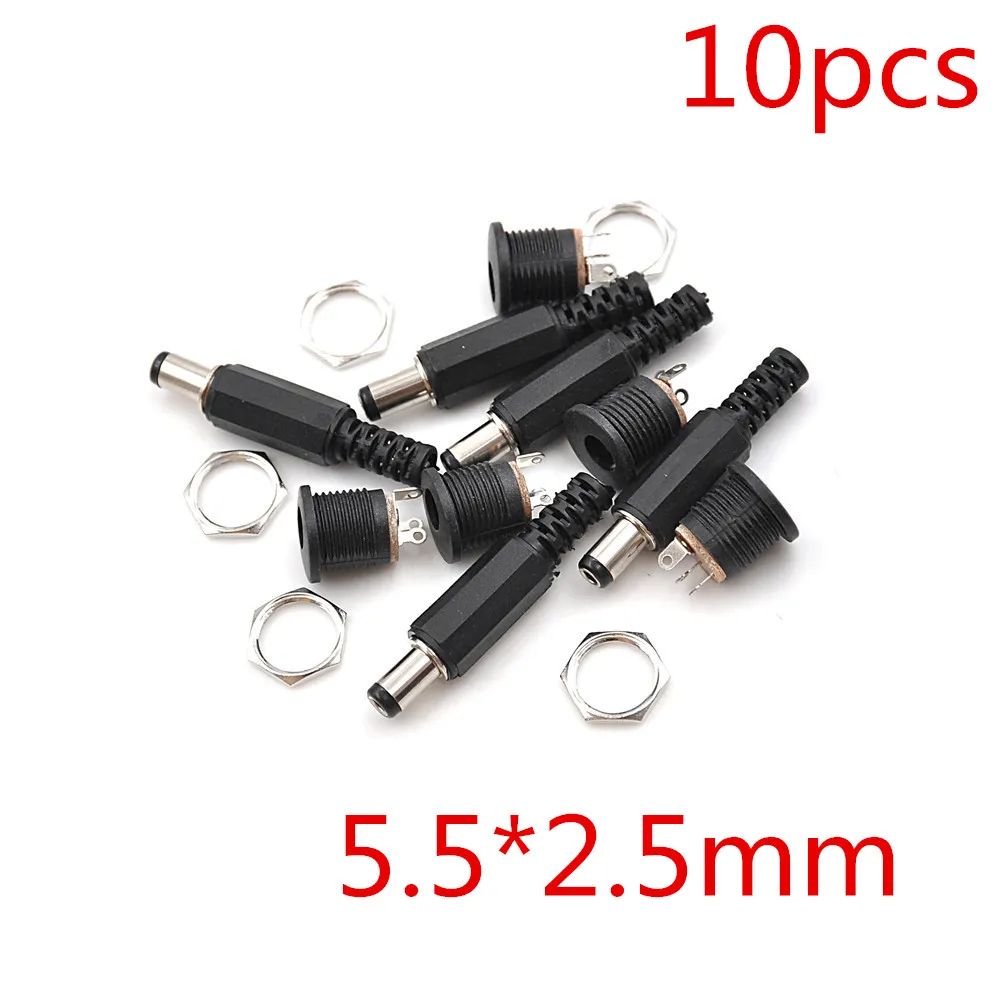 

10PCS DC Power Female Plug Jack + 5pcs Male Plug Jack Socket Adapter Connector DC022 Wholesale 5.5*2.1mm/5.5*2.5mm