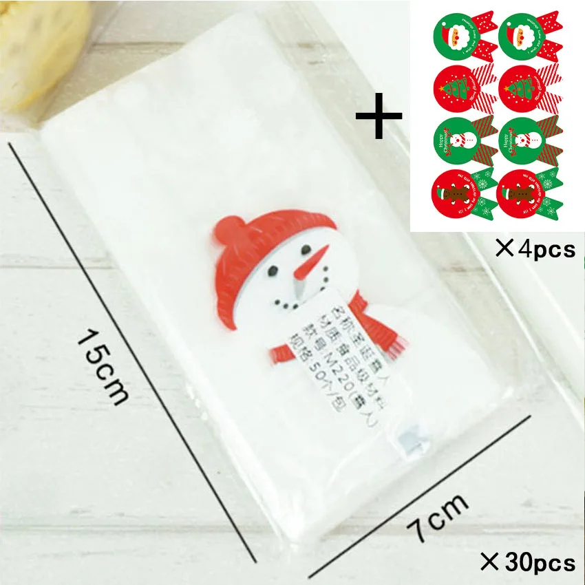 Snowman and Sticker Marebell 30 шт рождественские Упаковочные пакеты для печенья липкая бумага мультфильм Санта Клаус вечерние Детские День печенья выпечки упаковки - Цвет: Snowman and Sticker