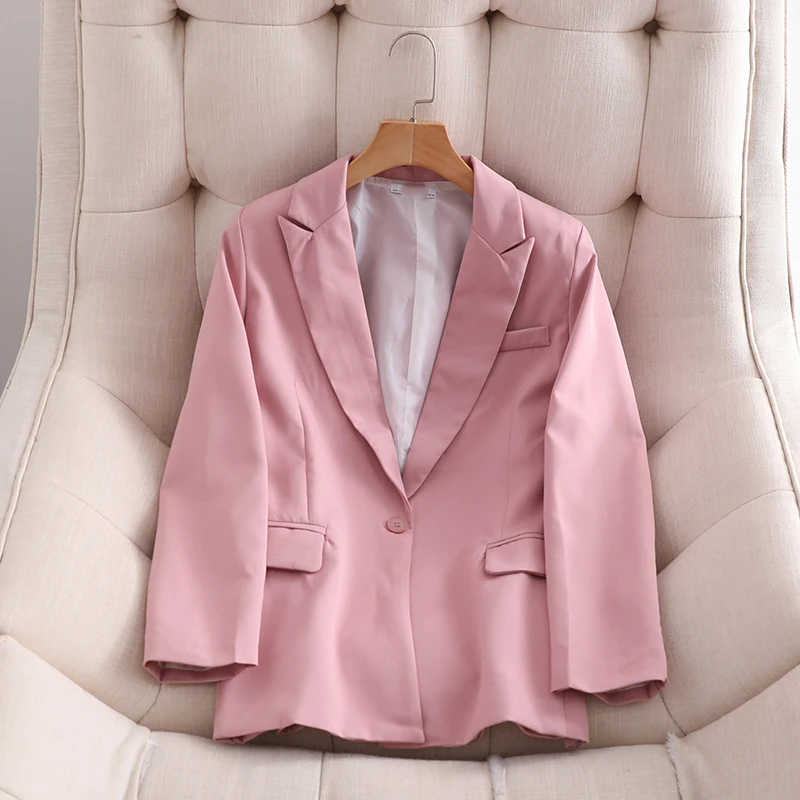 Женский офисный пиджак на одной пуговице + брюки молнии синий розовый комплект из