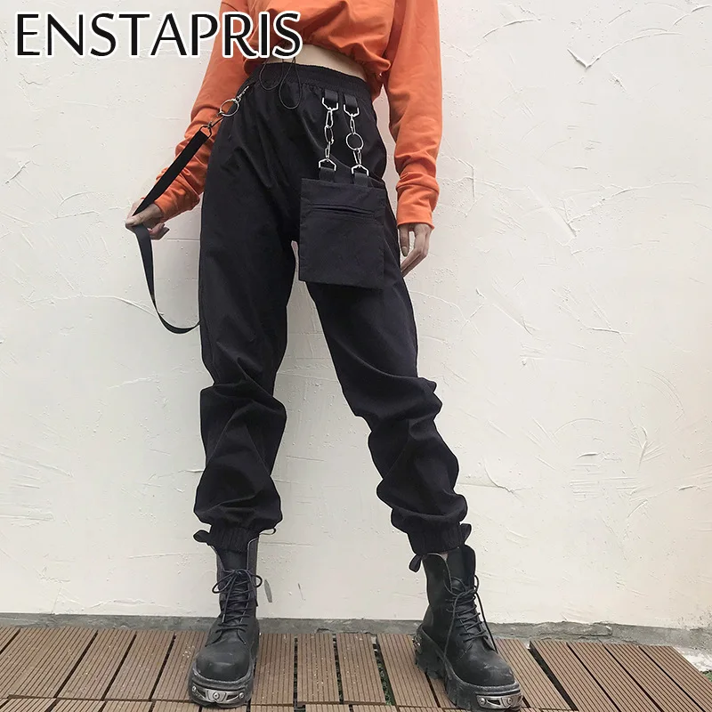 

Брюки-карго женские в стиле хип-хоп, уличная одежда, пояс на цепочке с сумочкой, спортивные штаны с завышенной талией