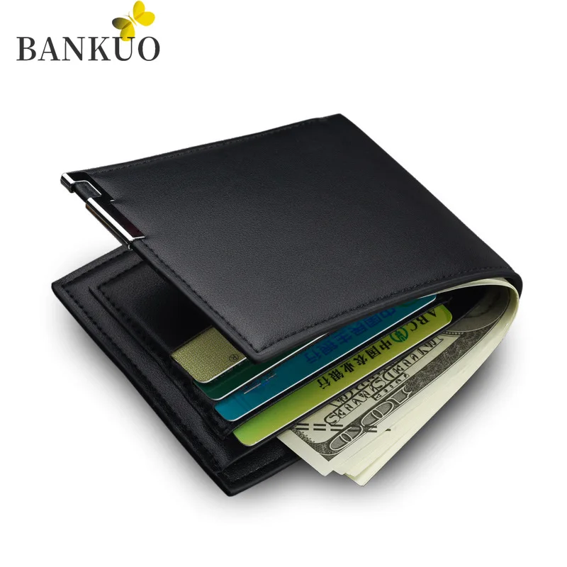 

BANKUO New Men's Short Wallet PU Leather Youth Trendy Money Clip Classic Card Pack Business Temperament High Quality Z57
