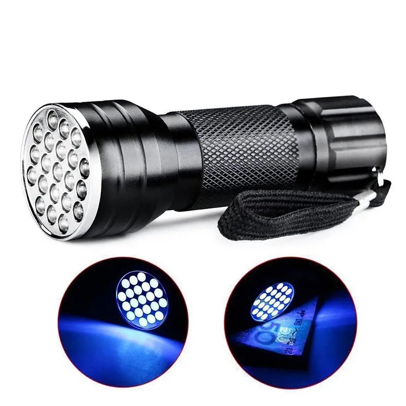Wasafire ультра яркий УФ вспышка 21 LED UV Linterna 395 400nm Ультрафиолетовый фонарь лампа
