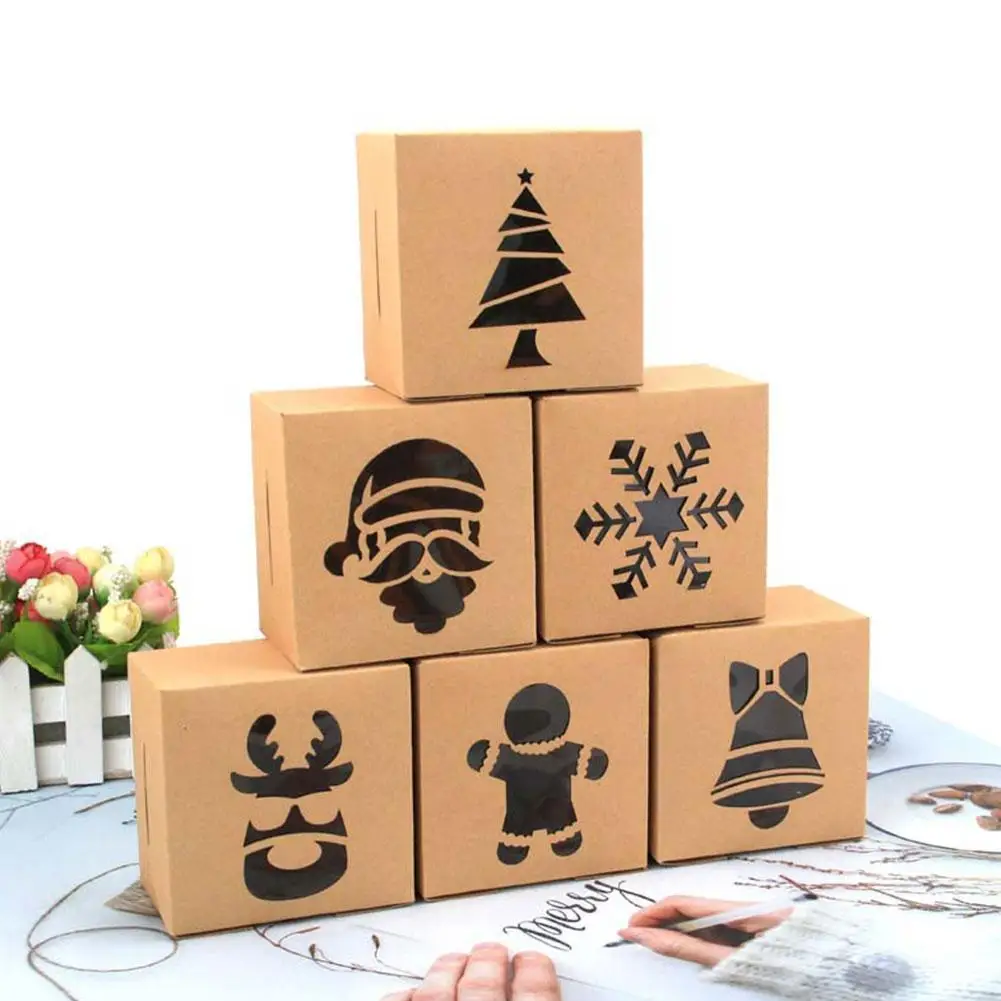 

10pcs Christmas Kraft Paper Cookie Gift Boxes Candy Box Bags Food Packaging Box Christmas Party Kids Gift New Year 2022
