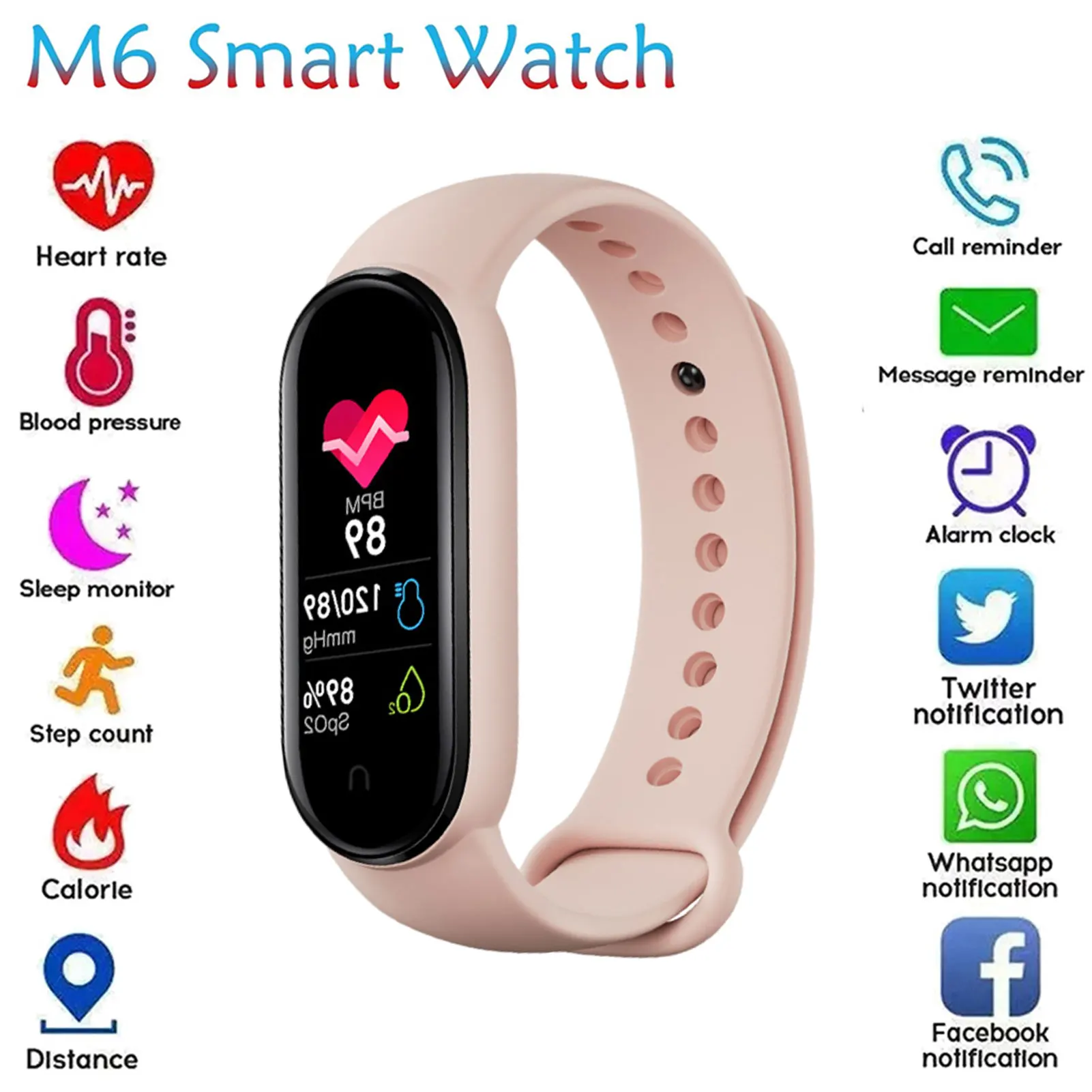 

M6 Smart Band Smart Watch Men Women Heart Rate Monitor Blood Pressure Fitness Tracker Smartwatch Smartband Clock For Xiaomi IOS