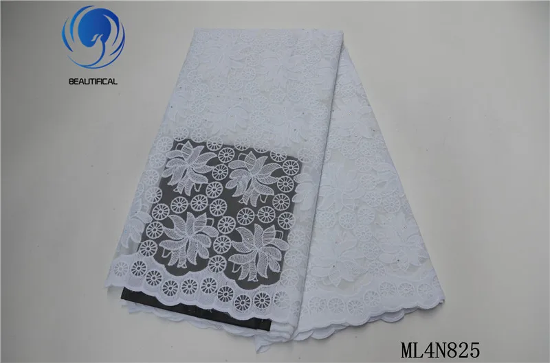 

Beautifical white nigerian lace fabrics Hot sale nigerian bridal tulle lace fabric with stones for wedding 5yards/lot ML4N825