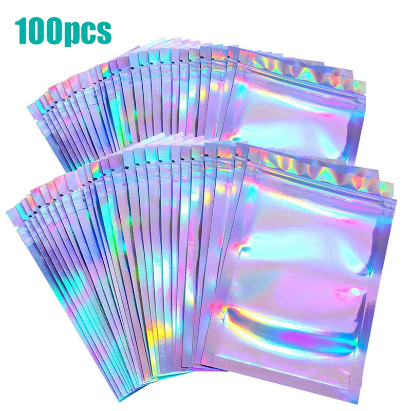 100 шт. косметички на молнии с голографическим рисунком|Упаковка и стойки для