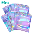 100 шт., пластиковые голографические пакеты с застежкой-молнией
