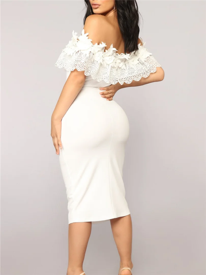 Женские летние платья с открытыми плечами кружевное элегантное платье пэчворк