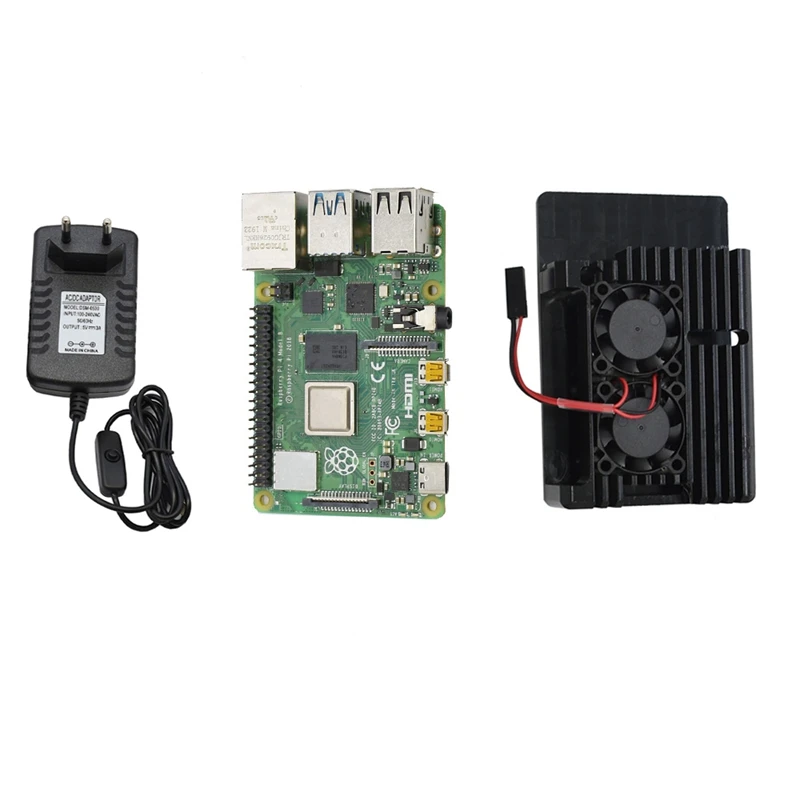 

for Raspberry Pi 4 Model B 4G RAM DIY Kit with Aluminum CNC Alloy Protective Case Cooling Dual Fan 5V 3A Power Adapter