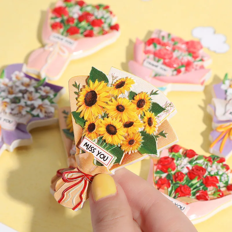 

4PCS Fridge Magnet Creative Small Gift Magnetic Sticker 3D Resin Fridge Magnet Bouquet Fridge Magnet