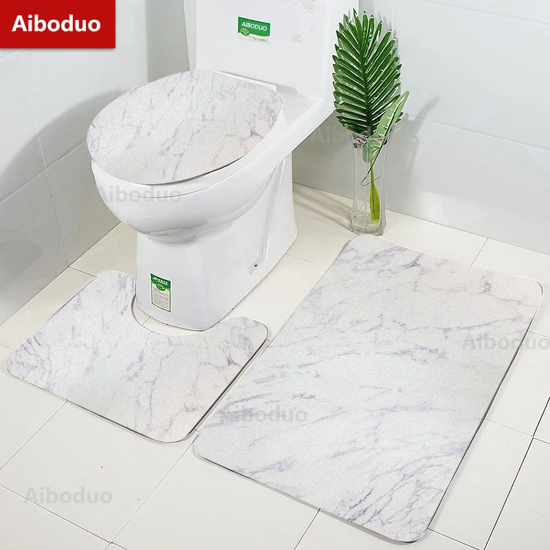 

Aiboduo Drop Shipping Marble Pattern 3pcs/set Toilet Lid Cover Set Carpet NonSlip INS Style Home Decoration Restroom Rug BathMat