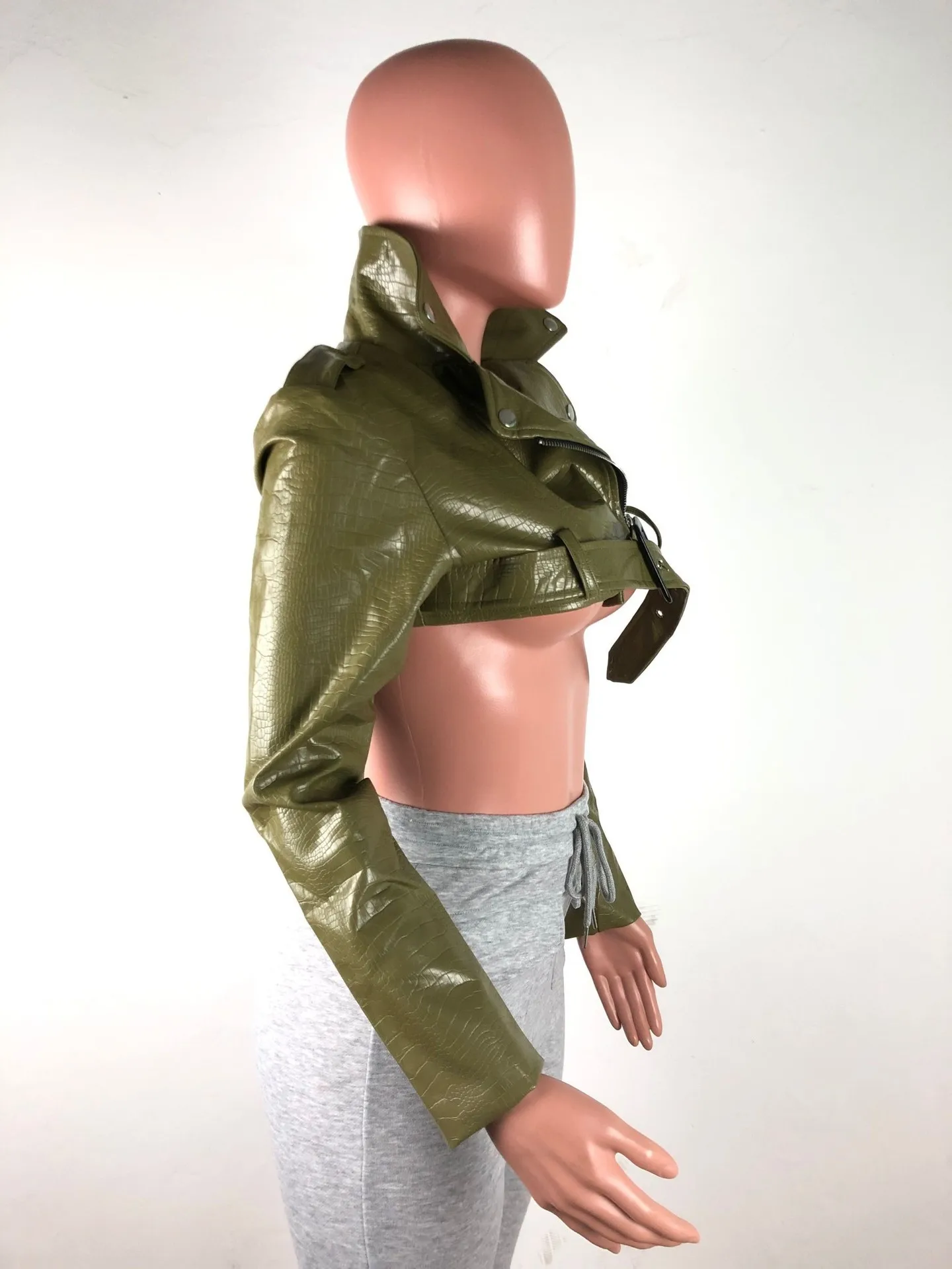 

Crocodile leather jacket women's casual short jacket