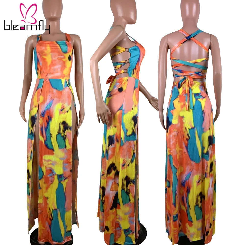 Женские Платья с цветочным принтом бретельками на шнуровке открытой спиной