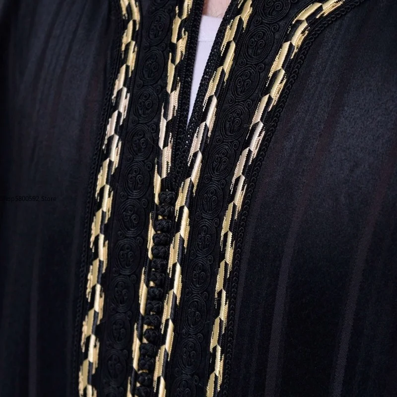 Abaya Men's Muslim Clothing Islam Black Striped Print Robe Oversized Long Sleeves Loose African Traditional Shirts Man Plus Size