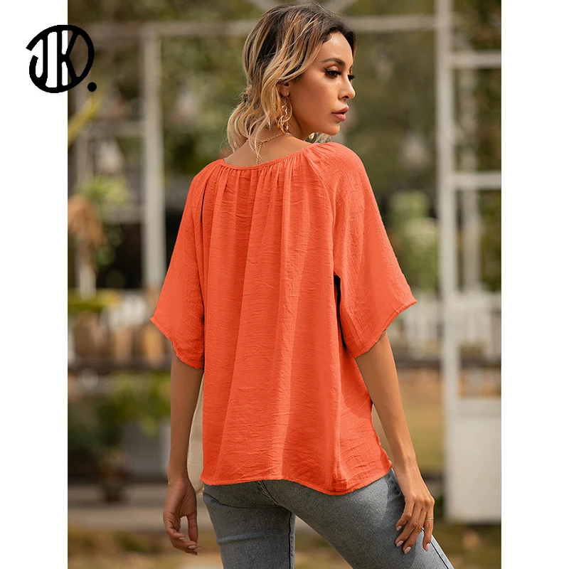 

Women U Neck Solid Color T Shirts Button Short Sleeve Shirts For Female Office Summer Tops 2021 Hot Sale Plus Sizes Pullovers XL