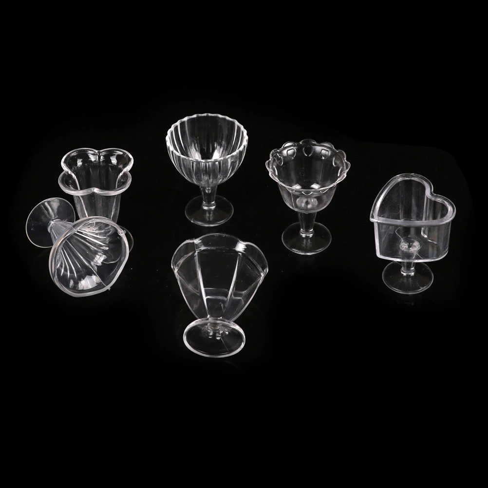 6 шт мини чашка прозрачная Пластик Кукольный дом 1:12 вина чашки мороженого для
