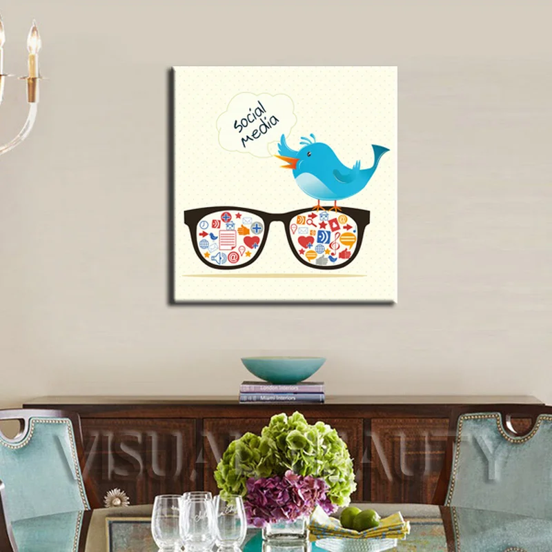 Бесплатная доставка курица стоящая на очках холст искусство социальная медиа
