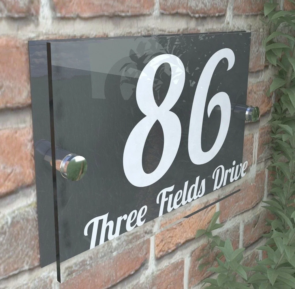 

Contemporary HOUSE SIGN / PLAQUE / DOOR / NUMBER / GLASS EFFECT ACRYLIC