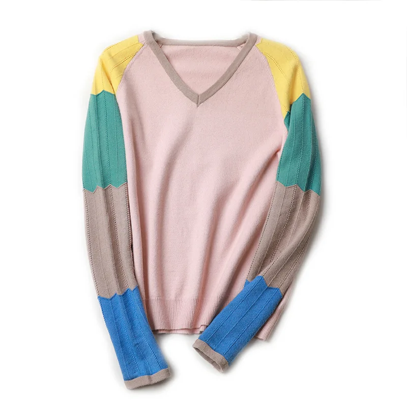 

New Autumn winter V-neck sweater women loose Korean version of the bottom cardigan long-sleeved matching color sweater women