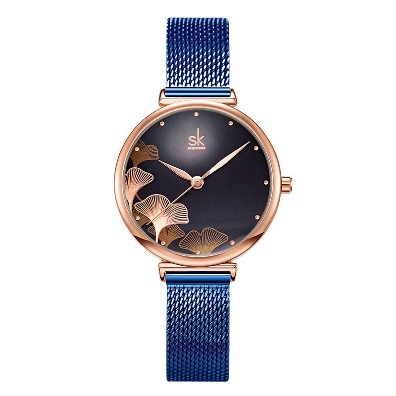 

Women's Watch Fashion Gift Casual Steel Mesh Belt Ginkgo Leaf Pattern Ladies Watch Business Waterproof Quartz Watch Reloj Mujer