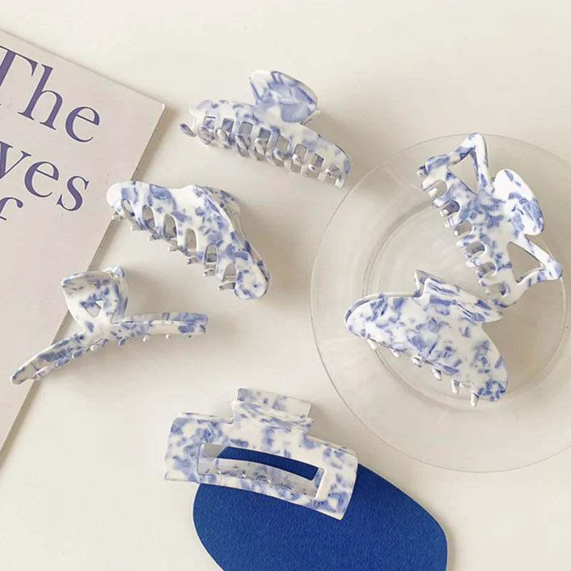

Новый китайский стиль сине-белый фарфор заколка для волос акула зажим Ацетатный захват зажим для волос сетка красный зажим для волос боковой зажим