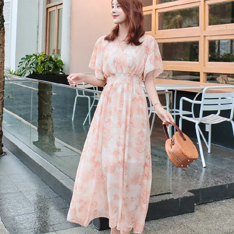 

Бохо тропический платье для пляжа и отпуска PinkFairy длинное шифоновое платье с цветочным узором для женщин летние платья 2021 взлетно-посадочно...