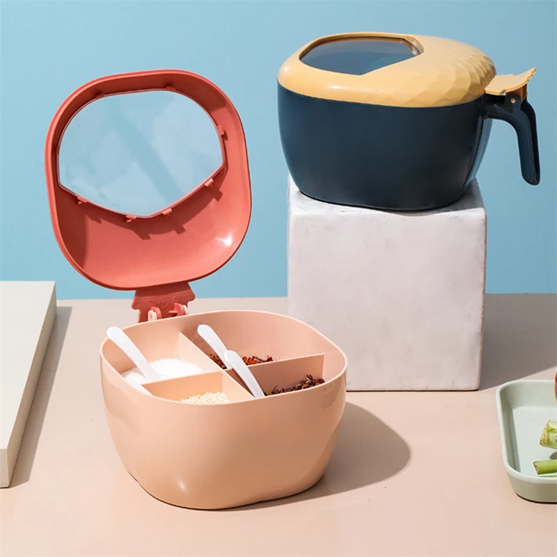 

Kitchen Supplies With Lid Storage Seasoning Box Household Multi Grid Four Grid Integrated Monosodium Glutamate Salt Tank