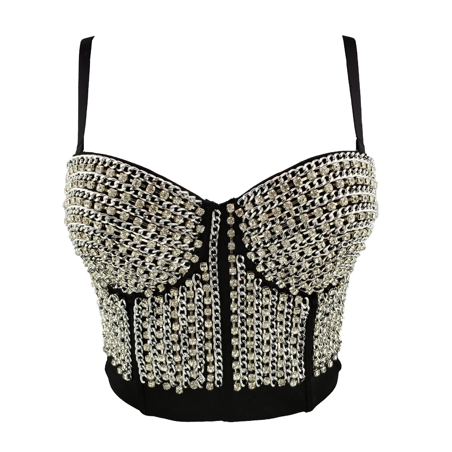 Women Sexy Designer Crystal Diamonds Chain Punk Style Cotton Camisole Tops Summer 2021 High Street Short Camis Crop Tops