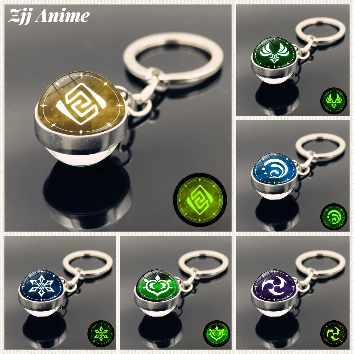

Genshin Impact Luminous Key Chains Double-sided Glass Ball Eye of God Pendant Keychain Charms Jewelry Accessories Keyring Gifts