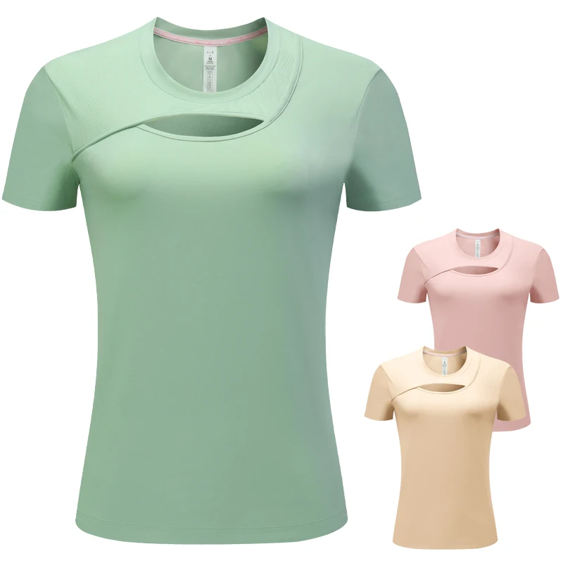 

Yoga Fitness Shirts Sexy Hollow Mesh Running Short Sleeve Workout Ladies Breathable Tshirt Comfortable Sports Training Women Tee