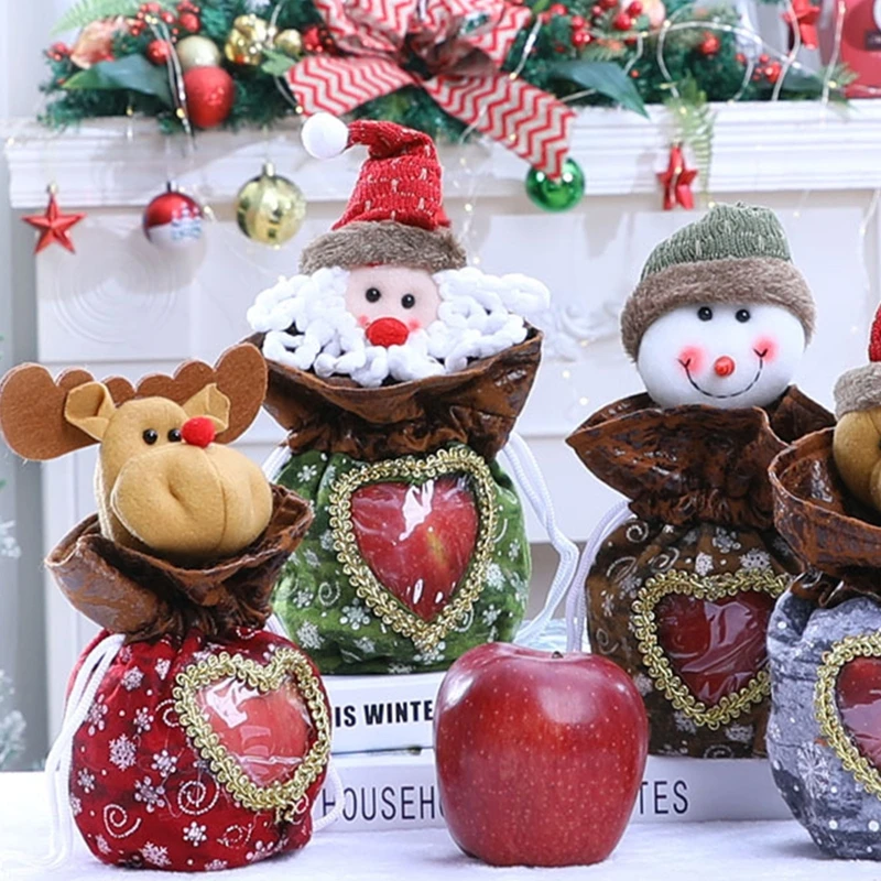 

Christmas Drawstring Candy Bag Cartoon Elk Santa Snowman Plush Toy Gift Pouch 1XCA