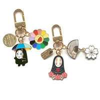 1 pcs cartoon japan anime spirited away gold color keychain for women key chains ring car airpods bag pendent charm accessories