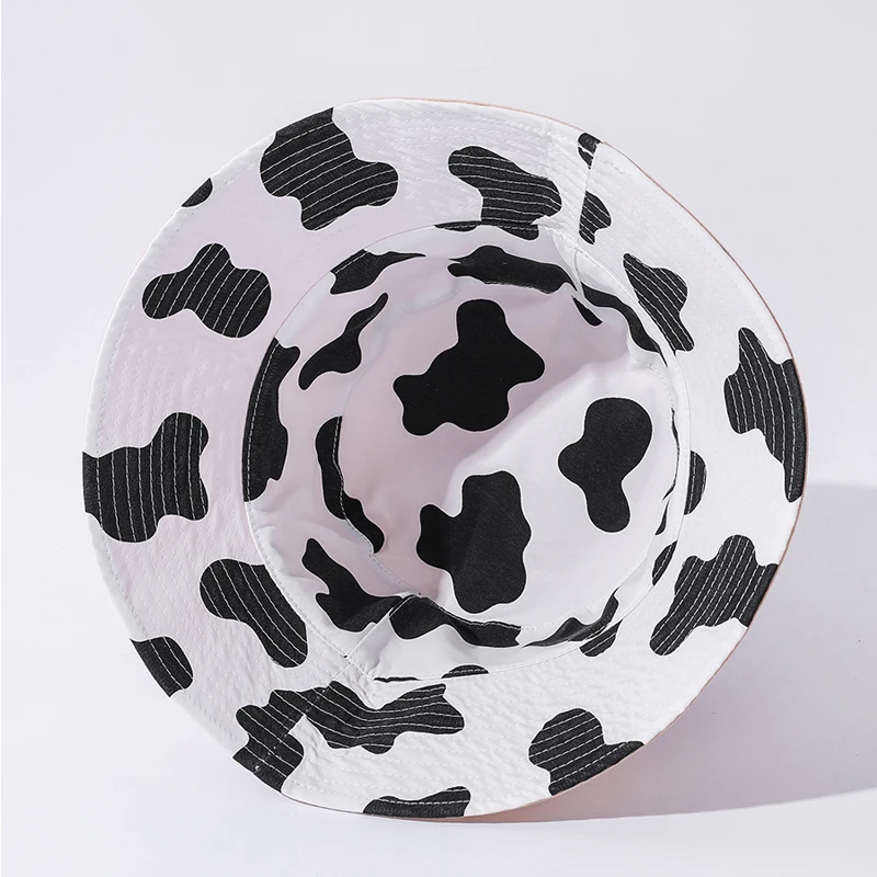 

Summer Embroidery Cow Two Sided Bucket Hat Women Men Outdoor Shade Bob Breathable Sun Hat Travel Fashion Panama Fisherman Hat