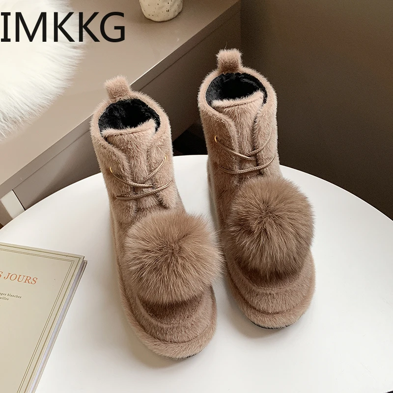 Женские зимние ботинки Зимние Модные ботильоны на плоской подошве со шнуровкой