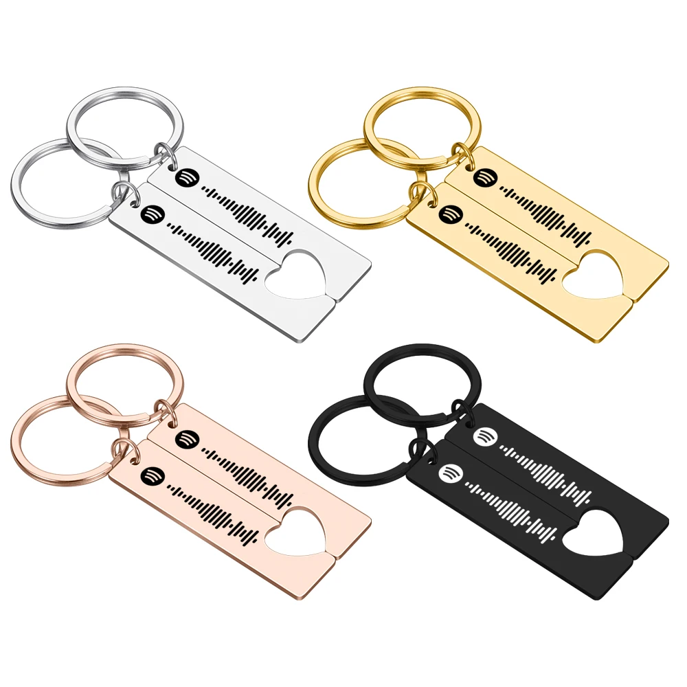 

2pcs Customized Code Favorite Song Keychain Music Teacher for Women Men Stainless Steel Keyring Laser Engrave Spotify Jewelry