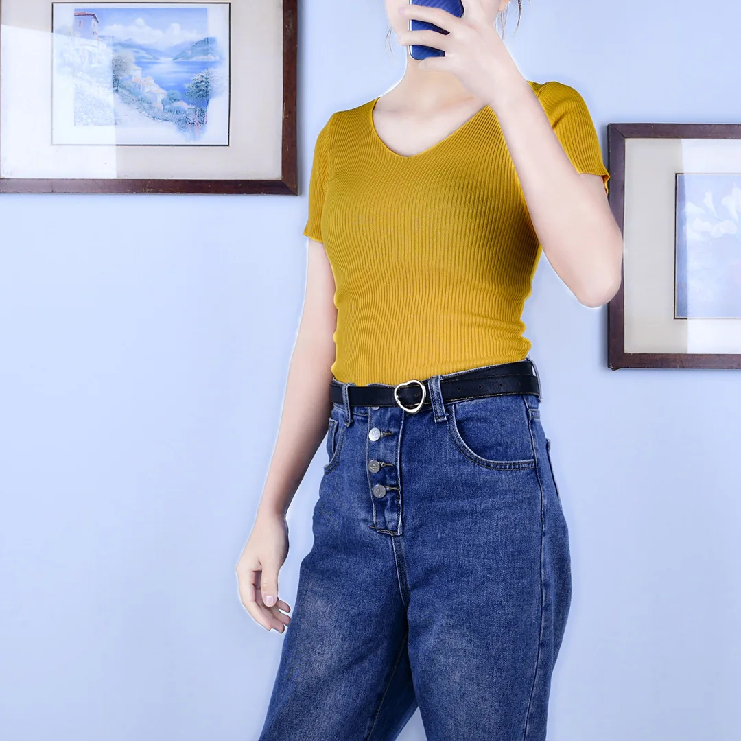 

2021 new fashion T-shirt Womens slimfit knitted
