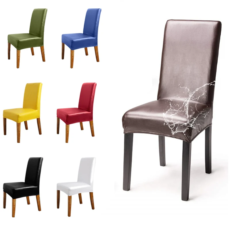 

PU Leather Dining Chair Covers Stretch Waterproof Chair Cover With Back Oilproof Chairs Protector For Kitchen Hotel Banquet Home
