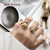 new 925 sterling silver gold flower rings for women adjustable size rings fashion wedding jewelry anillos muje